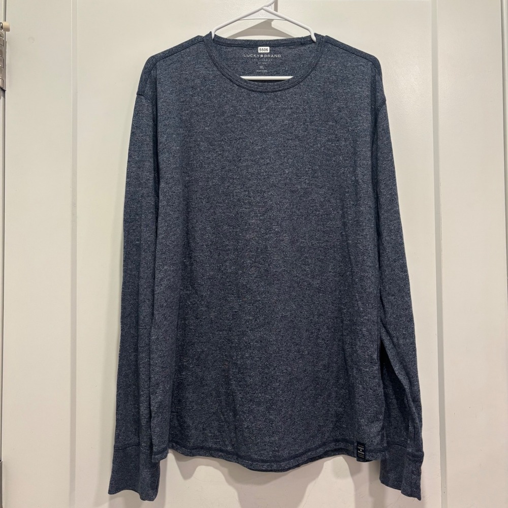 Lucky Brand Mens XL Blue Heathered Long Sleeve Crew Neck T-Shirt Soft Knit Tee